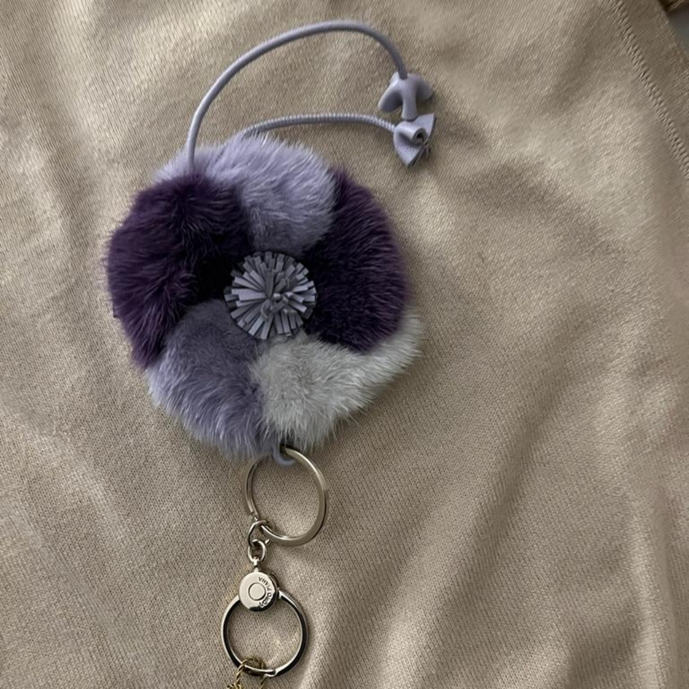 New Loro Piana Purple/lavender mink charm key chain with gold key chain